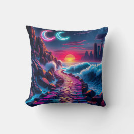 Neon City Skyline Pathway Pillow Kussen