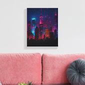 Neon City Skyline: Retro-Futurism Canvas Afdruk (Insitu (Woonkamer))