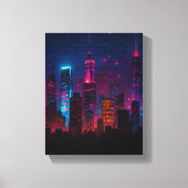 Neon City Skyline: Retro-Futurism Canvas Afdruk (Voorkant)