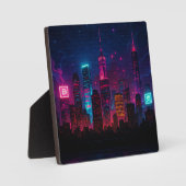 Neon City Skyline: Retro-Futurism Fotoplaat (Voorkant)