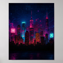 Neon City Skyline: Retro-Futurism Poster