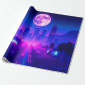 Neon City Synthwave Sunset XL Area Rug Cadeaupapier (Uitgerold)