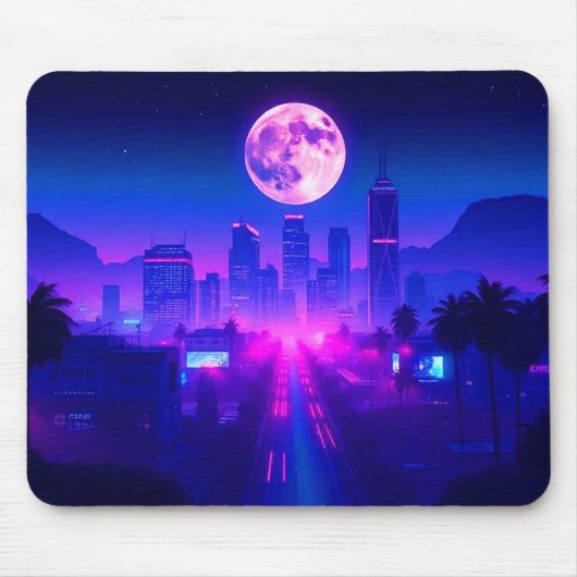 Neon City Synthwave Sunset XL Gaming Bureaumat Muismat (Voorkant)
