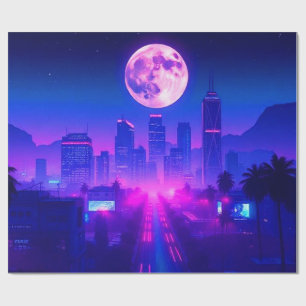 Neon City Synthwave Zonsondergang XL Vloerkleed Cadeaupapier