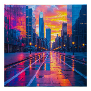 Neon Cityscape bij Sunset Futuristic Urban Perfect Poster