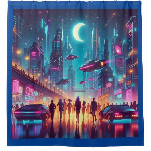 Neon Cityscape Douchegordijn (Voorkant)