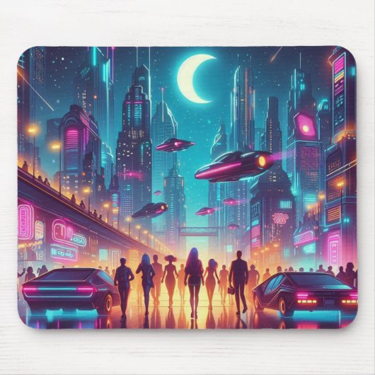 Neon Cityscape Muismat (Voorkant)