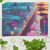 Neon Cityscape Theedoek (Gevouwen)