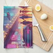 Neon Cityscape Theedoek (Quarter Fold)
