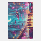 Neon Cityscape Theedoek (Verticaal)