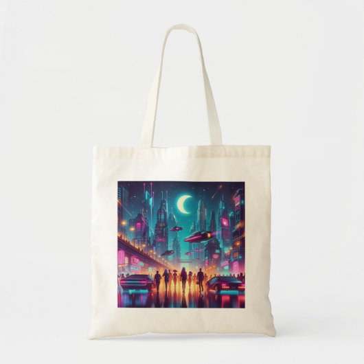 Neon Cityscape Tote Bag (Voorkant)
