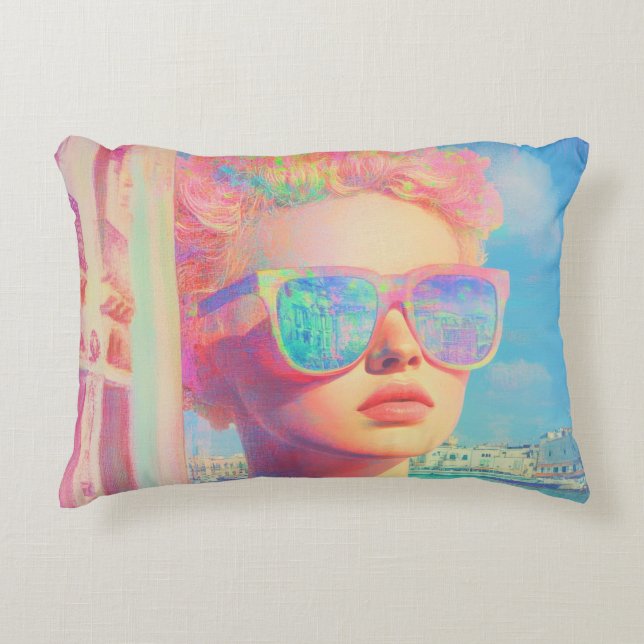 Neon Coastal Beauty met zonnebril Accent Kussen (Voorkant)
