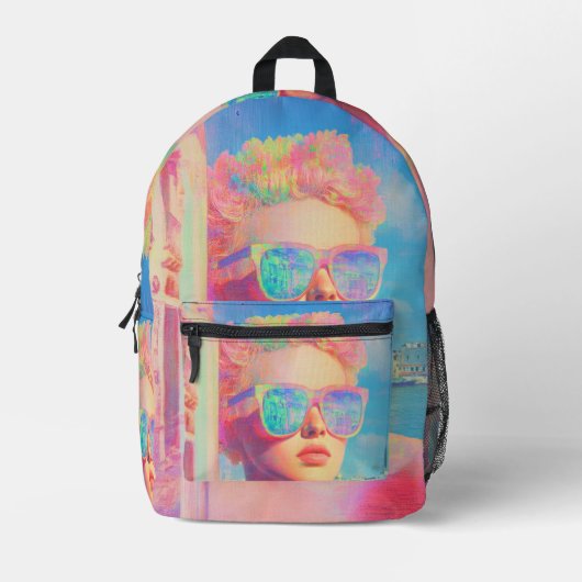 Neon Coastal Beauty met zonnebril Bedrukte Rugzak (Voorkant)