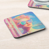 Neon Coastal Beauty met zonnebril Bier Onderzetter (Linkerzijde)