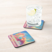 Neon Coastal Beauty met zonnebril Bier Onderzetter (Rechterzijde)