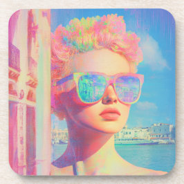 Neon Coastal Beauty met zonnebril Bier Onderzetter