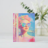 Neon Coastal Beauty met zonnebril Briefkaart (Staand voorkant)