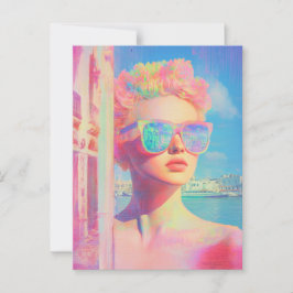 Neon Coastal Beauty met zonnebril Briefkaart
