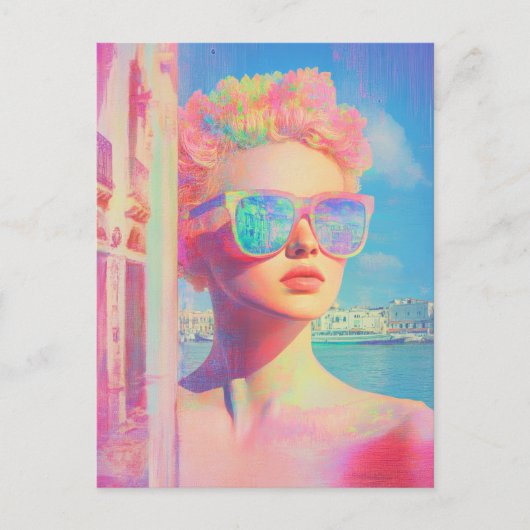 Neon Coastal Beauty met zonnebril Briefkaart (Voorkant)