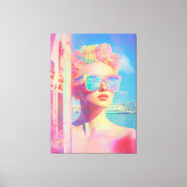 Neon Coastal Beauty met zonnebril Canvas Afdruk
