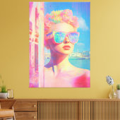 Neon Coastal Beauty met zonnebril Canvas Afdruk (Insitu (Woonkamer))