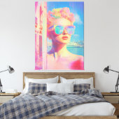 Neon Coastal Beauty met zonnebril Canvas Afdruk (Insitu (Slaapkamer))