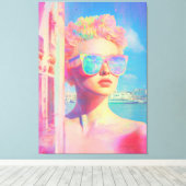 Neon Coastal Beauty met zonnebril Canvas Afdruk (Insitu (Houten vloer))