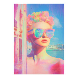 Neon Coastal Beauty met zonnebril Foto Afdruk