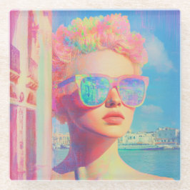 Neon Coastal Beauty met zonnebril Glazen Onderzetter