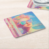 Neon Coastal Beauty met zonnebril Kartonnen Onderzetters (Schuin)