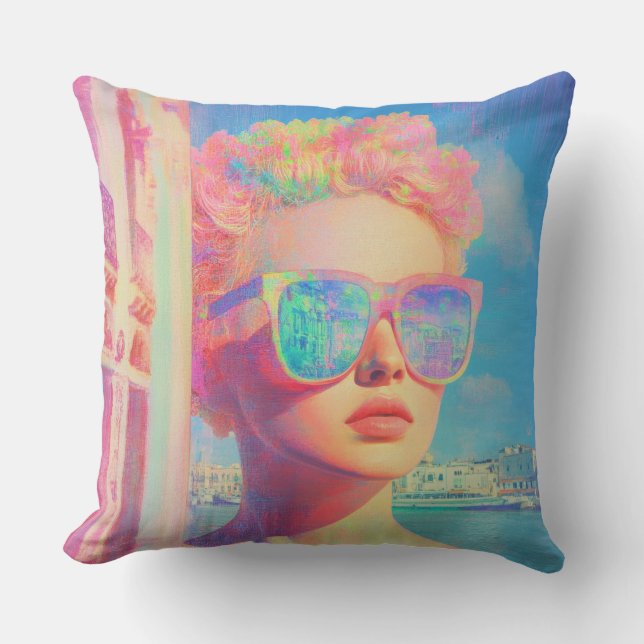 Neon Coastal Beauty met zonnebril Kussen (Voorkant)