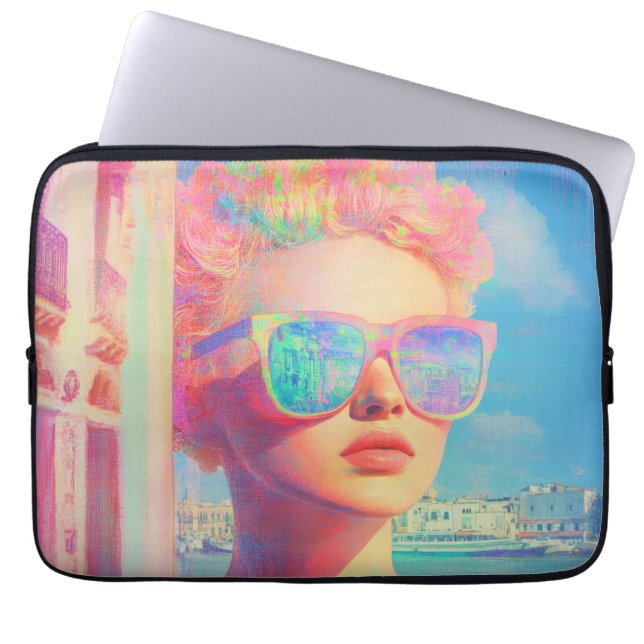 Neon Coastal Beauty met zonnebril Laptop Sleeve (Voorkant)