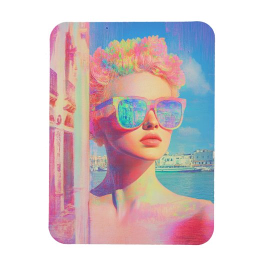 Neon Coastal Beauty met zonnebril Magneet (Verticaal)