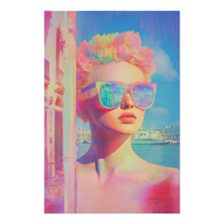 Neon Coastal Beauty met zonnebril Perfect Poster