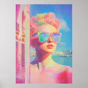 Neon Coastal Beauty met zonnebril Poster
