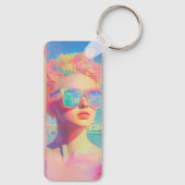 Neon Coastal Beauty met zonnebril Sleutelhanger (Achterkant)