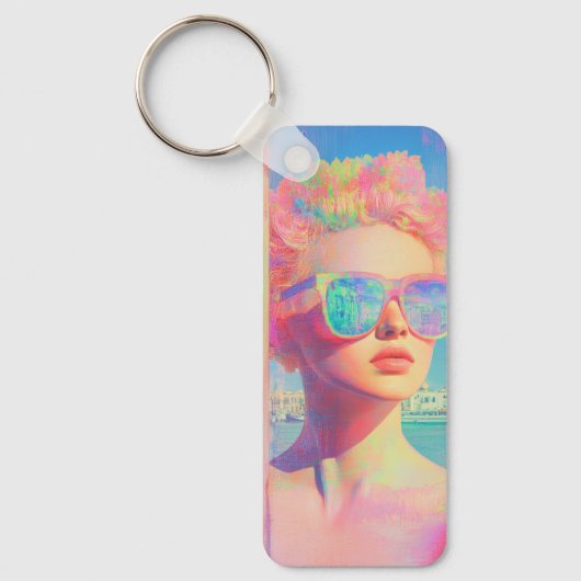 Neon Coastal Beauty met zonnebril Sleutelhanger (Voorkant)