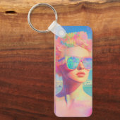 Neon Coastal Beauty met zonnebril Sleutelhanger (Voorkant)