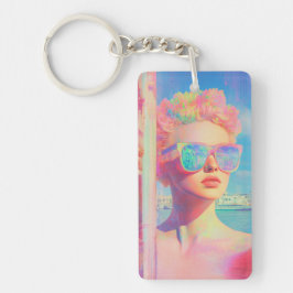 Neon Coastal Beauty met zonnebril Sleutelhanger