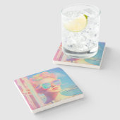 Neon Coastal Beauty met zonnebril Stenen Onderzetter (Zijkant)