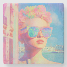 Neon Coastal Beauty met zonnebril Stenen Onderzetter