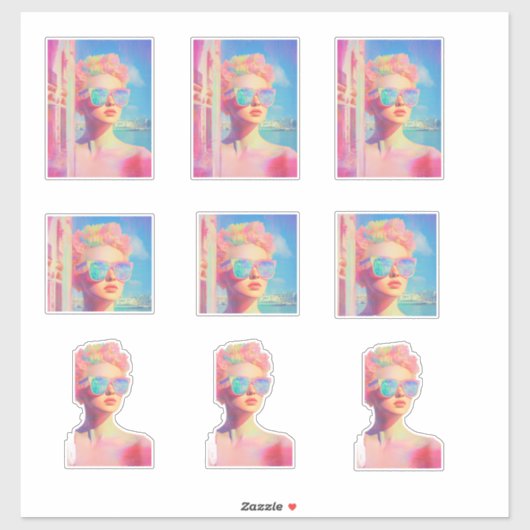Neon Coastal Beauty met zonnebril Sticker (Vel)