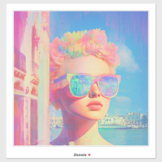 Neon Coastal Beauty met zonnebril Sticker (Vel)