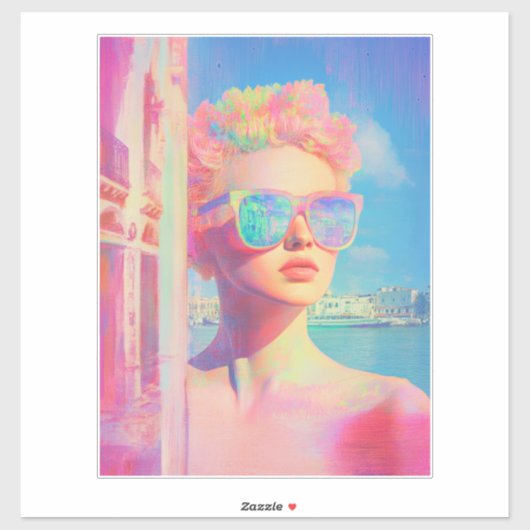 Neon Coastal Beauty met zonnebril Sticker (Vel)