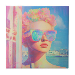 Neon Coastal Beauty met zonnebril Tegeltje
