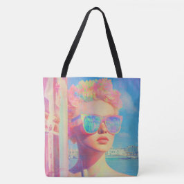 Neon Coastal Beauty met zonnebril Tote Bag