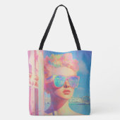 Neon Coastal Beauty met zonnebril Tote Bag (Achterkant)