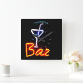 Neon Cocktail Bar Den Mancave Persoonlijke Muurdec Vierkante Klok (Huis)