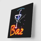 Neon Cocktail Bar Den Mancave Persoonlijke Muurdec Vierkante Klok (Hoek)