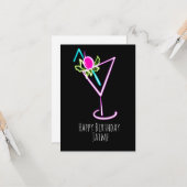 Neon Cocktail Drink Birthday Party Black Kaart (Voorkant / Achterkant in situ)